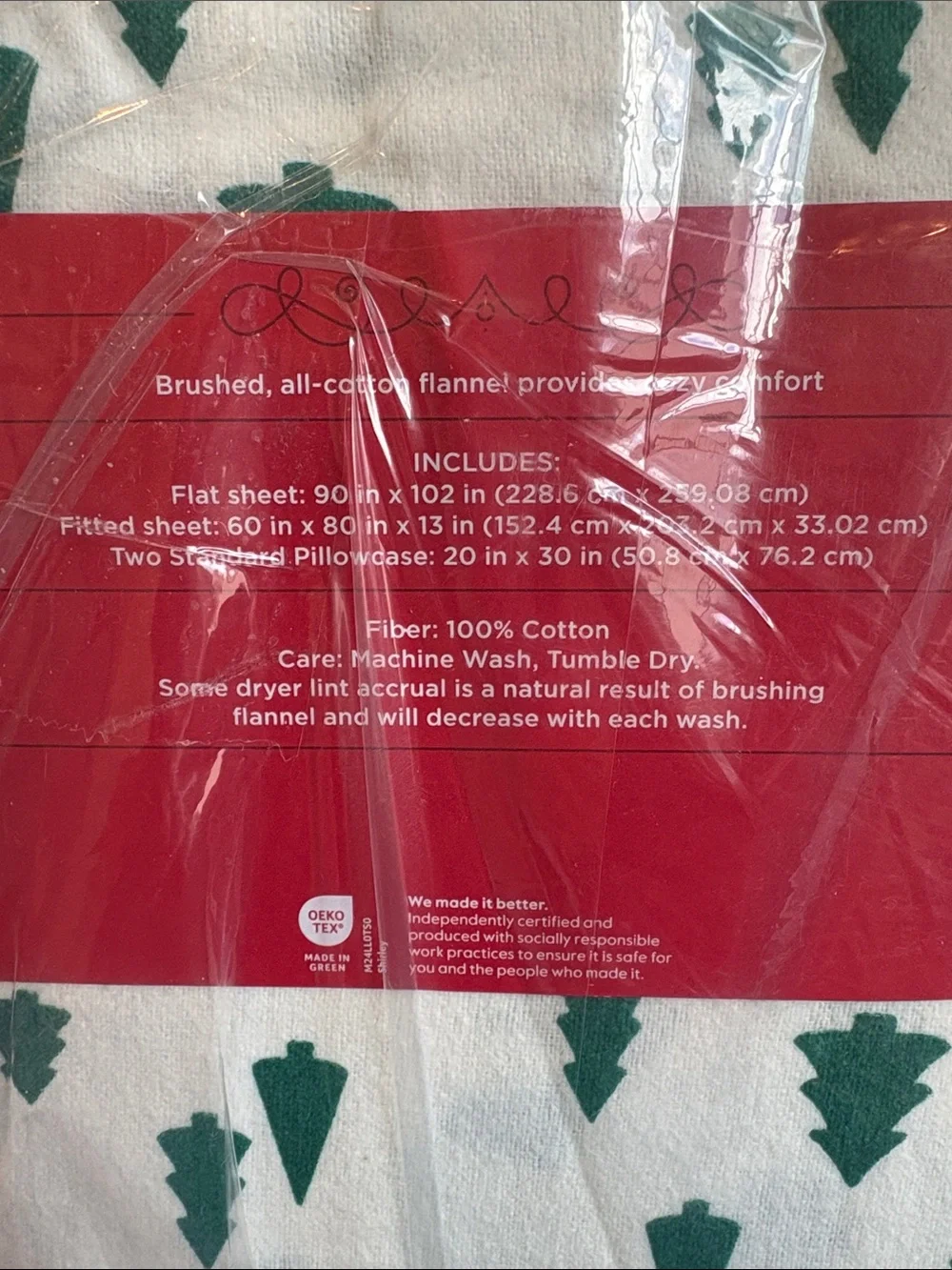 Wondershop Christmas Tree Flannel 100% Cotton Queen Sheet Set NEW